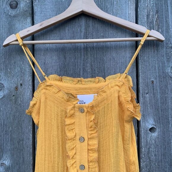 LISA MARIE FERNANDEZ Dress Sz 0 Orange Gauze Square Neck Mini Ruffled Spaghetti - Picture 6 of 13